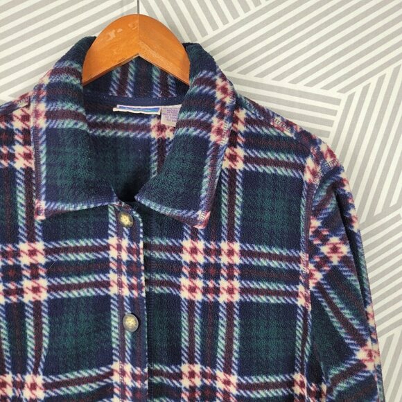 Vintage 90s Fleece Sweatshirt Jacket Plus size 18/20 2X warm Plaid Green Red - Picture 3 of 5